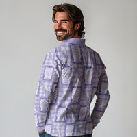 Aloha Hawaii Tiki Palaka Motifs Long Sleeve Polo Shirt Honohono Lei Purple Elegant Vibes