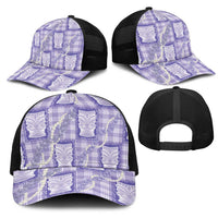 Aloha Hawaii Tiki Palaka Motifs Mesh Trucker Cap Honohono Lei Purple Elegant Vibes LT14 - Polynesian Pride