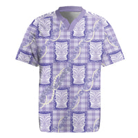 Aloha Hawaii Tiki Palaka Motifs Rugby Jersey Honohono Lei Purple Elegant Vibes