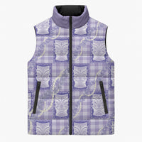 Aloha Hawaii Tiki Palaka Motifs Sleeveless Puffer Jacket Honohono Lei Purple Elegant Vibes