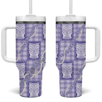 Aloha Hawaii Tiki Palaka Motifs Tumbler With Handle Honohono Lei Purple Elegant Vibes