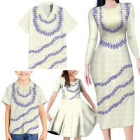 Hawaii Honohono Palaka Motifs Family Matching Long Sleeve Bodycon Dress and Hawaiian Shirt Hawaiian Orchid Lei