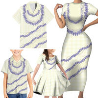 Hawaii Honohono Palaka Motifs Family Matching Short Sleeve Bodycon Dress and Hawaiian Shirt Hawaiian Orchid Lei