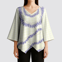 Hawaii Honohono Palaka Motifs Kimono Sleeve Blouse Hawaiian Orchid Lei