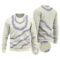 Hawaii Honohono Palaka Motifs Ugly Christmas Sweater Hawaiian Orchid Lei LT14 Cream - Polynesian Pride