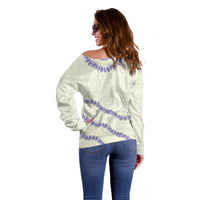 Hawaii Honohono Palaka Motifs Off Shoulder Sweater Hawaiian Orchid Lei