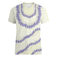 Hawaii Honohono Palaka Motifs Women V-Neck T-Shirt Hawaiian Orchid Lei LT14 Female Cream - Polynesian Pride