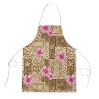 Beige Hawaii Hibiscus With Tropical Flowers Motifs Apron - Polynesian Pride