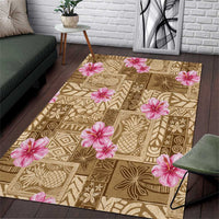 Beige Hawaii Hibiscus With Tropical Flowers Motifs Area Rug - Polynesian Pride