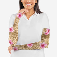 Beige Hawaii Hibiscus With Tropical Flowers Motifs Arm Sleeves - Polynesian Pride