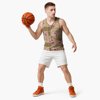 Beige Hawaii Hibiscus With Tropical Flowers Motifs Basketball Jersey - Polynesian Pride