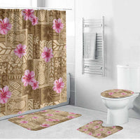 Beige Hawaii Hibiscus With Tropical Flowers Motifs Bathroom Set - Polynesian Pride