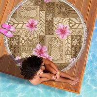 Beige Hawaii Hibiscus With Tropical Flowers Motifs Beach Blanket - Polynesian Pride