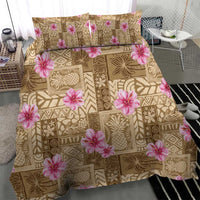 Beige Hawaii Hibiscus With Tropical Flowers Motifs Bedding Set - Polynesian Pride