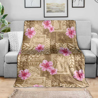 Beige Hawaii Hibiscus With Tropical Flowers Motifs Blanket - Polynesian Pride