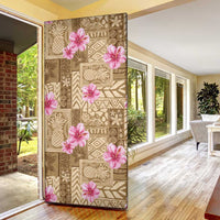 Beige Hawaii Hibiscus With Tropical Flowers Motifs Door Cover - Polynesian Pride