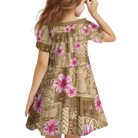 Beige Hawaii Hibiscus With Tropical Flowers Motifs Family Matching Mermaid Dress and Hawaiian Shirt - Polynesian Pride