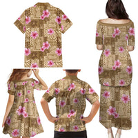 Beige Hawaii Hibiscus With Tropical Flowers Motifs Family Matching Puletasi and Hawaiian Shirt - Polynesian Pride