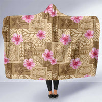 Beige Hawaii Hibiscus With Tropical Flowers Motifs Hooded Blanket - Polynesian Pride