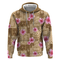 Beige Hawaii Hibiscus With Tropical Flowers Motifs Hoodie - Polynesian Pride