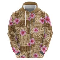 Beige Hawaii Hibiscus With Tropical Flowers Motifs Hoodie - Polynesian Pride