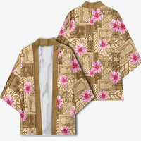 Beige Hawaii Hibiscus With Tropical Flowers Motifs Kimono - Polynesian Pride