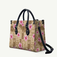 Beige Hawaii Hibiscus With Tropical Flowers Motifs Leather Bag - Polynesian Pride