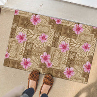 Beige Hawaii Hibiscus With Tropical Flowers Motifs Rubber Doormat - Polynesian Pride
