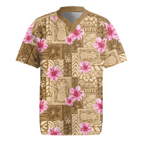 Beige Hawaii Hibiscus With Tropical Flowers Motifs Rugby Jersey - Polynesian Pride