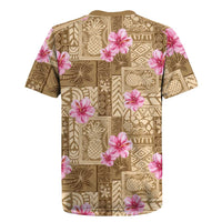 Beige Hawaii Hibiscus With Tropical Flowers Motifs Rugby Jersey - Polynesian Pride
