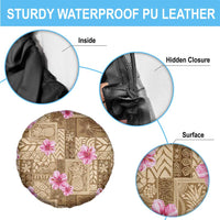 Beige Hawaii Hibiscus With Tropical Flowers Motifs Spare Tire Cover - Polynesian Pride