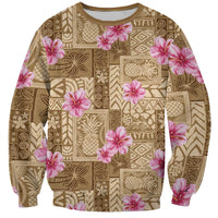 Beige Hawaii Hibiscus With Tropical Flowers Motifs Sweatshirt - Polynesian Pride