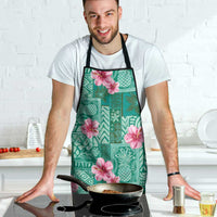 Cyan Hawaii Hibiscus With Tropical Flowers Motifs Apron - Polynesian Pride