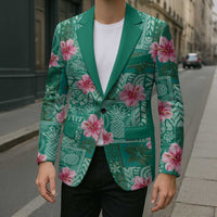 Cyan Hawaii Hibiscus With Tropical Flowers Motifs Blazer - Polynesian Pride