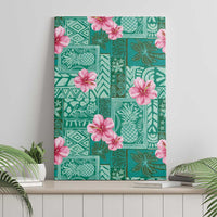 Cyan Hawaii Hibiscus With Tropical Flowers Motifs Canvas Wall Art - Polynesian Pride