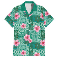 Cyan Hawaii Hibiscus With Tropical Flowers Motifs Family Matching Puletasi and Hawaiian Shirt - Polynesian Pride