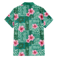 Cyan Hawaii Hibiscus With Tropical Flowers Motifs Family Matching Summer Maxi Dress and Hawaiian Shirt - Polynesian Pride