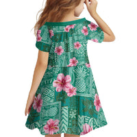 Cyan Hawaii Hibiscus With Tropical Flowers Motifs Family Matching Tank Maxi Dress and Hawaiian Shirt - Polynesian Pride