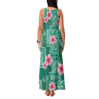 Cyan Hawaii Hibiscus With Tropical Flowers Motifs Family Matching Tank Maxi Dress and Hawaiian Shirt - Polynesian Pride