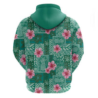 Cyan Hawaii Hibiscus With Tropical Flowers Motifs Hoodie - Polynesian Pride