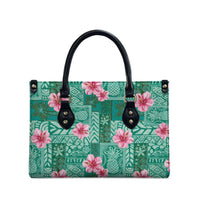 Cyan Hawaii Hibiscus With Tropical Flowers Motifs Leather Bag - Polynesian Pride