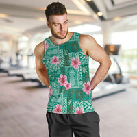 Cyan Hawaii Hibiscus With Tropical Flowers Motifs Men Tank Top - Polynesian Pride