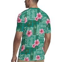 Cyan Hawaii Hibiscus With Tropical Flowers Motifs Rugby Jersey - Polynesian Pride