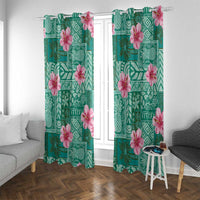 Cyan Hawaii Hibiscus With Tropical Flowers Motifs Window Curtain - Polynesian Pride