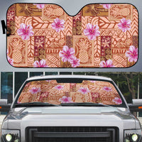 Orange Hawaii Hibiscus With Tropical Flowers Motifs Auto Sun Shade - Polynesian Pride