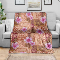 Orange Hawaii Hibiscus With Tropical Flowers Motifs Blanket - Polynesian Pride