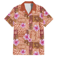 Orange Hawaii Hibiscus With Tropical Flowers Motifs Family Matching Off The Shoulder Long Sleeve Dress and Hawaiian Shirt LT14 Dad's Shirt - Short Sleeve Orange - Polynesian Pride