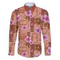 Orange Hawaii Hibiscus With Tropical Flowers Motifs Family Matching Off The Shoulder Long Sleeve Dress and Hawaiian Shirt LT14 Dad's Shirt - Long Sleeve Orange - Polynesian Pride
