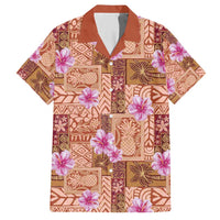 Orange Hawaii Hibiscus With Tropical Flowers Motifs Family Matching Short Sleeve Bodycon Dress and Hawaiian Shirt - Polynesian Pride