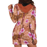 Orange Hawaii Hibiscus With Tropical Flowers Motifs Hoodie Dress - Polynesian Pride
